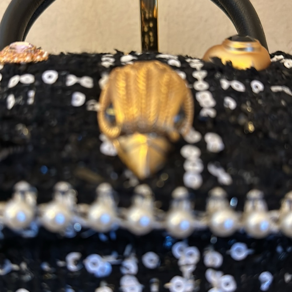NWTGS Kurt Geiger black and white plaid bejeweled fabric handle mini Kensington! - Picture 4 of 9